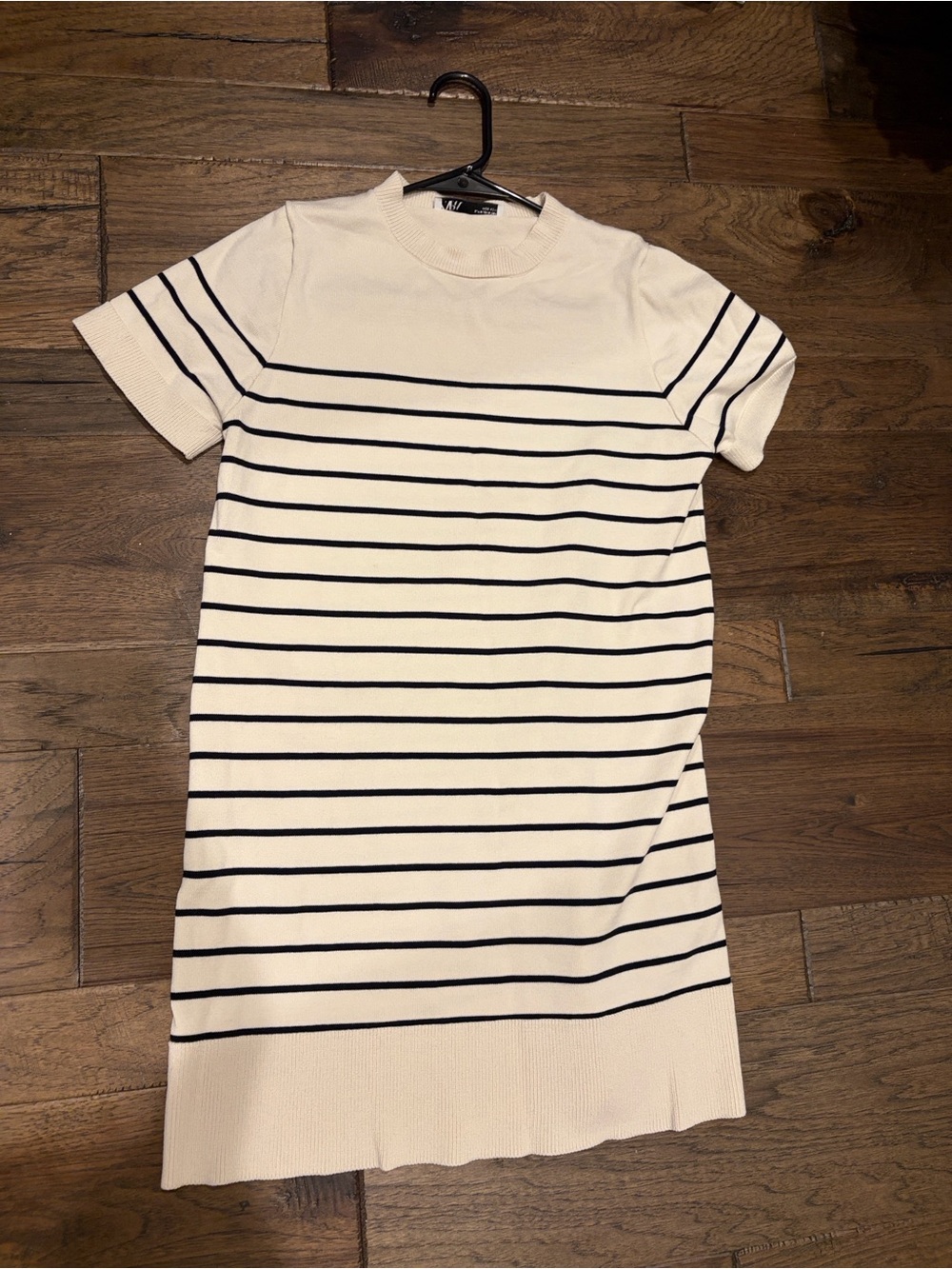 Zara Cream and Black Striped Short-Sleeve Midi Dress